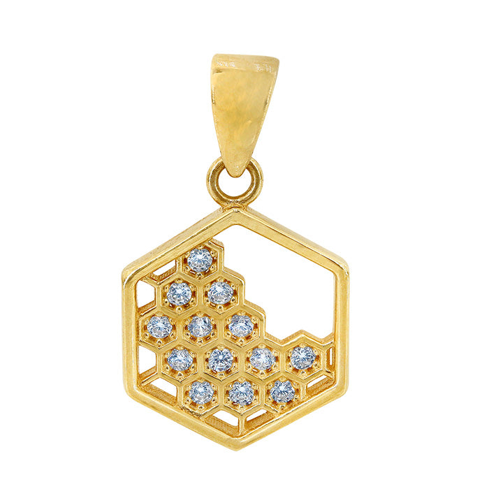 Honeycomb Pendant, Cubic Hexagon, Solid 10k Gold - KIA JEWELRY SHOP