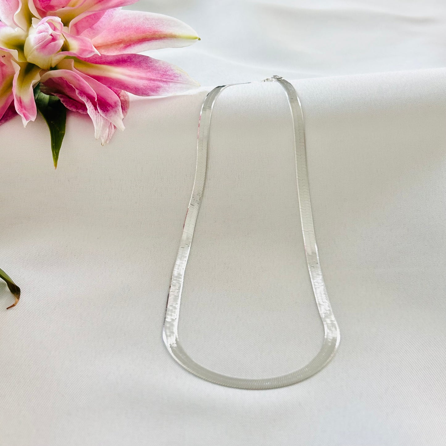 Sterling silver herringbone necklace for women and men