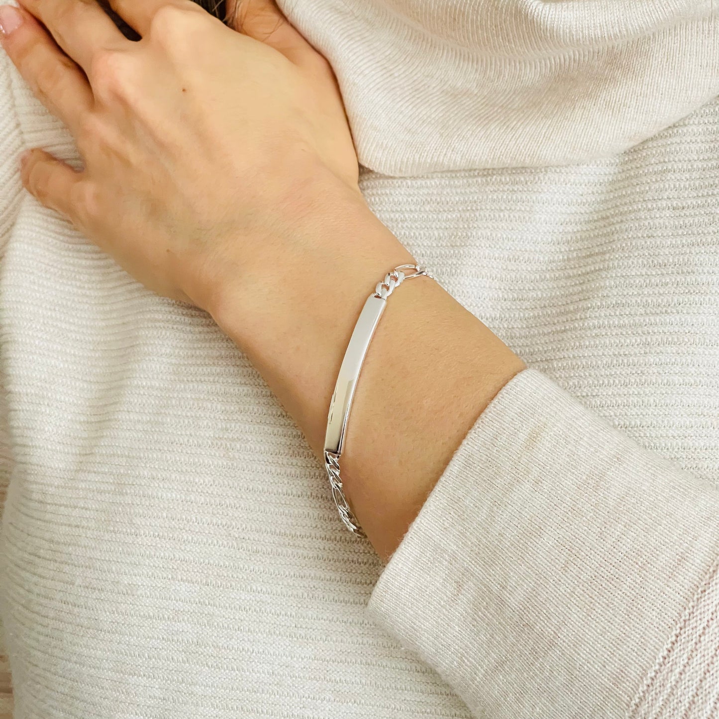 Sterling silver Id bracelet for women and men, Engravable ID bracelet