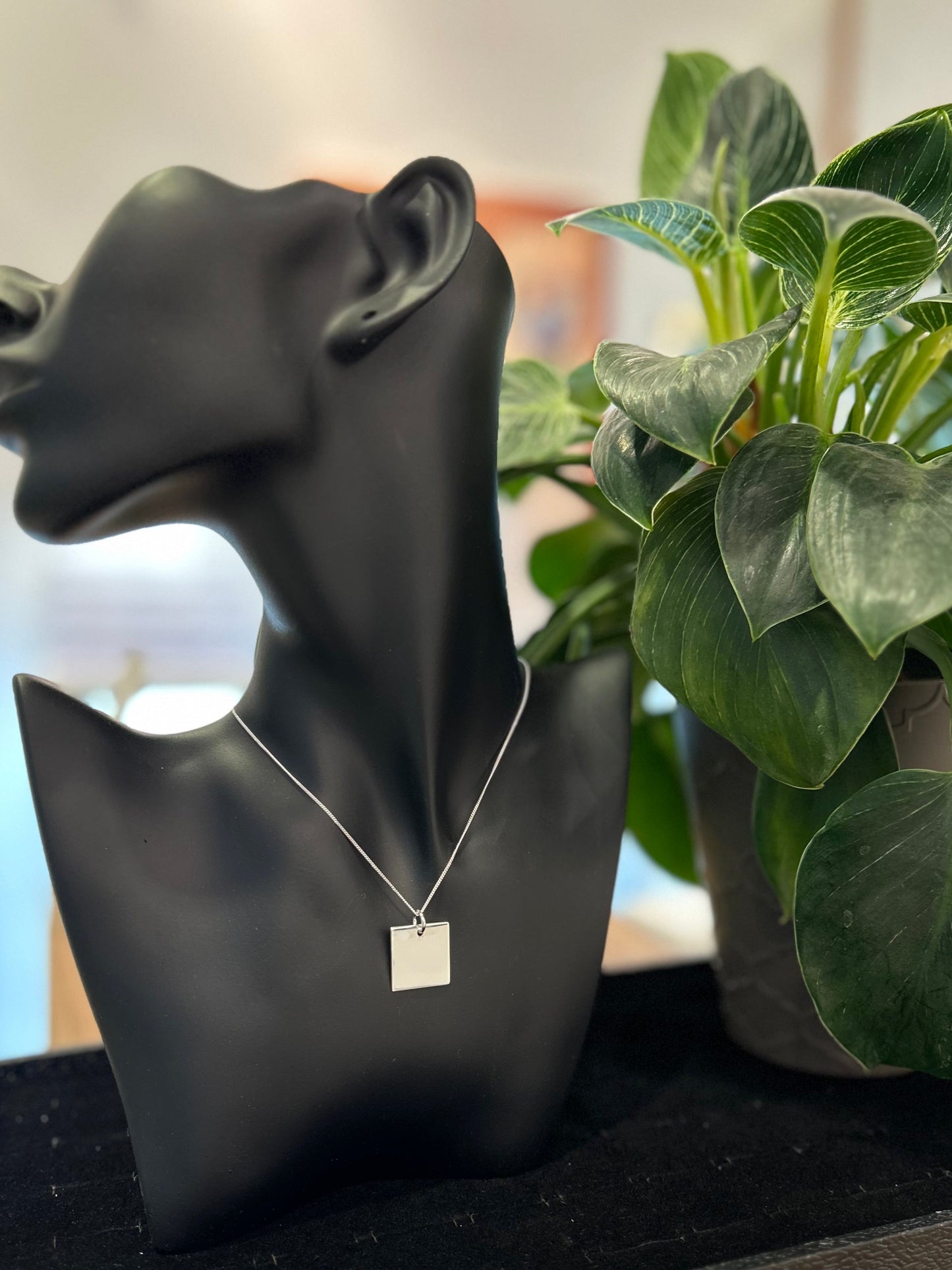 Sterling Silver Square Plaque Necklace, Engravable Plaque Necklace Image 1