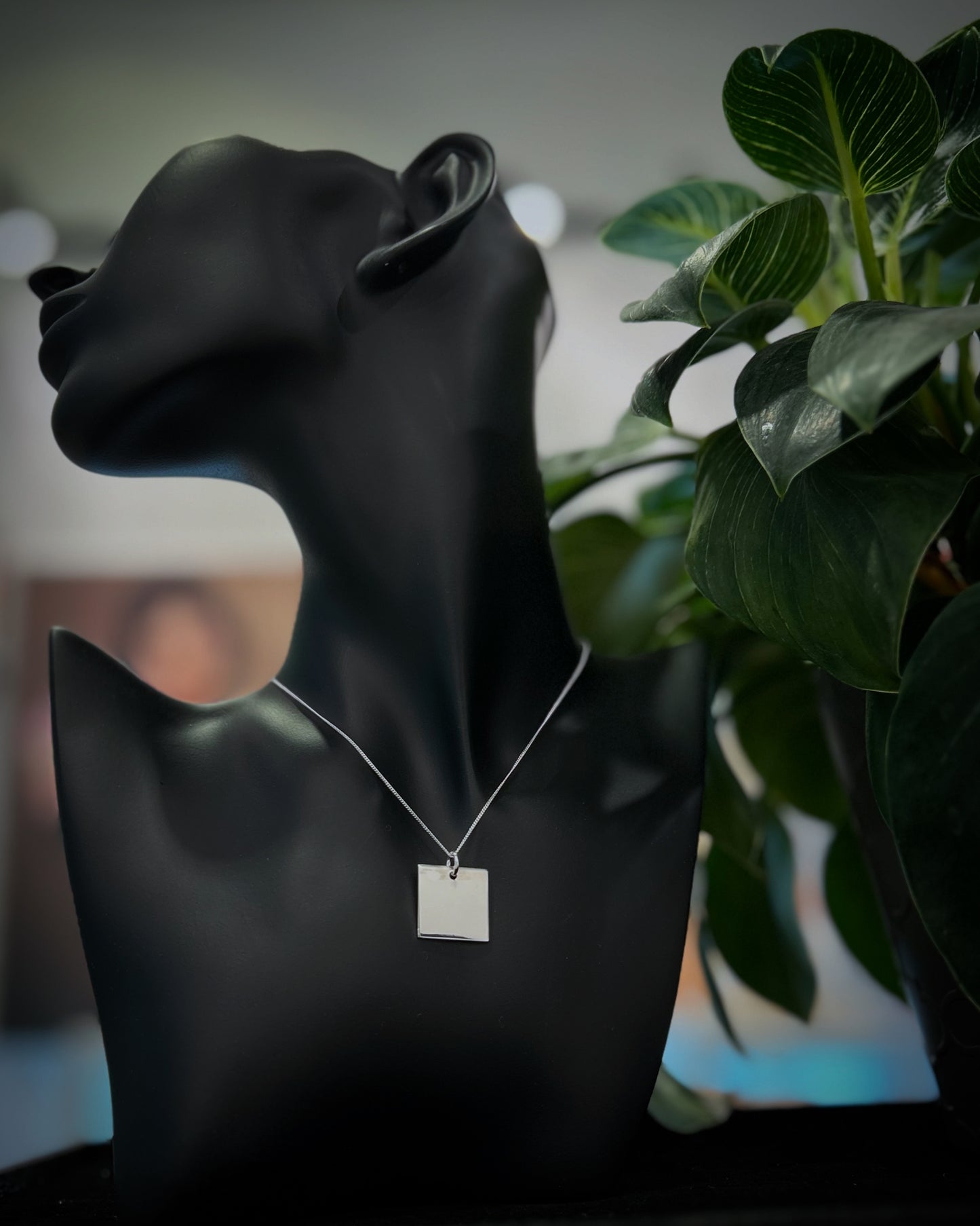 Sterling Silver Square Plaque Necklace, Engravable Plaque Necklace Image 3