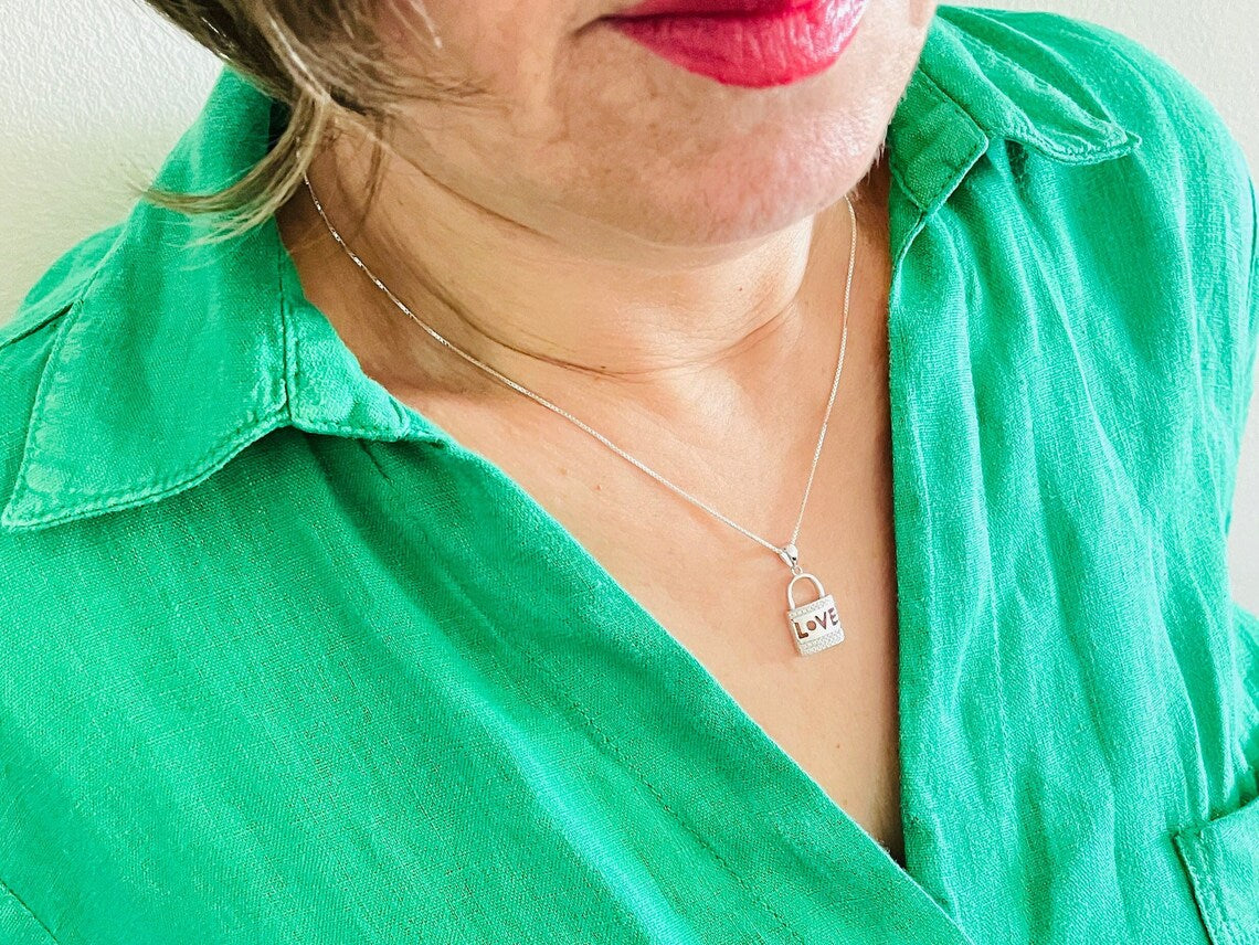 Love Lock Necklace Sterling Silver 925 | Pendant Sterling Silver Love Lock | Padlock necklace silver| Padlock Pendants | Padlock Jewelry image2