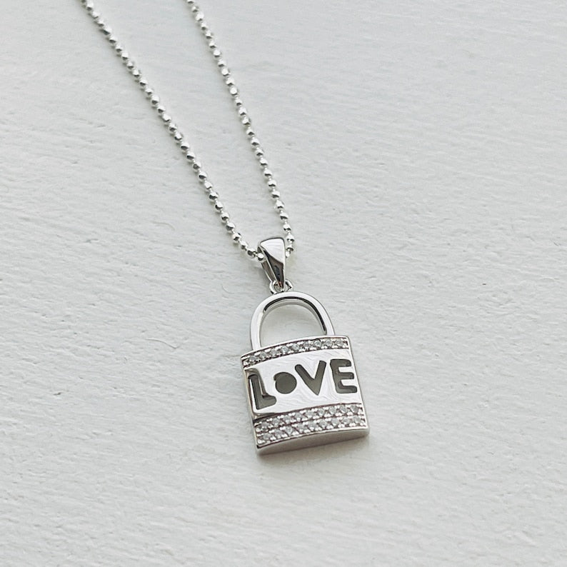 Love Lock Necklace Sterling Silver 925 | Pendant Sterling Silver Love Lock | Padlock necklace silver| Padlock Pendants | Padlock Jewelry image4