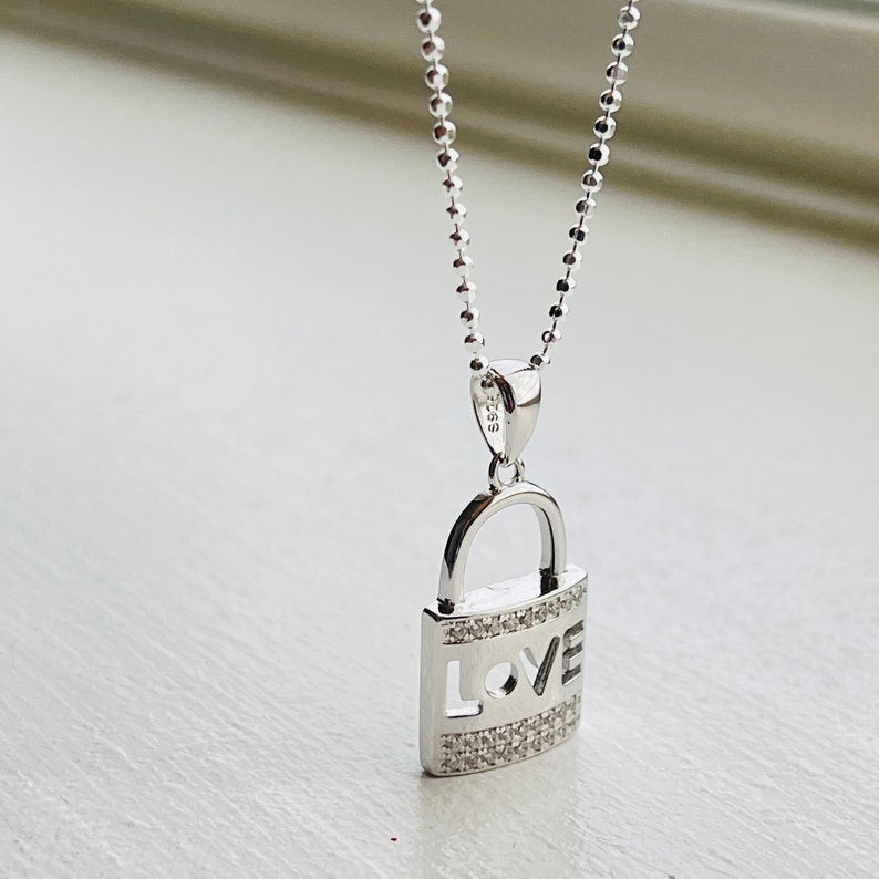 Love Lock Necklace Sterling Silver 925 | Pendant Sterling Silver Love Lock | Padlock necklace silver| Padlock Pendants | Padlock Jewelry image2