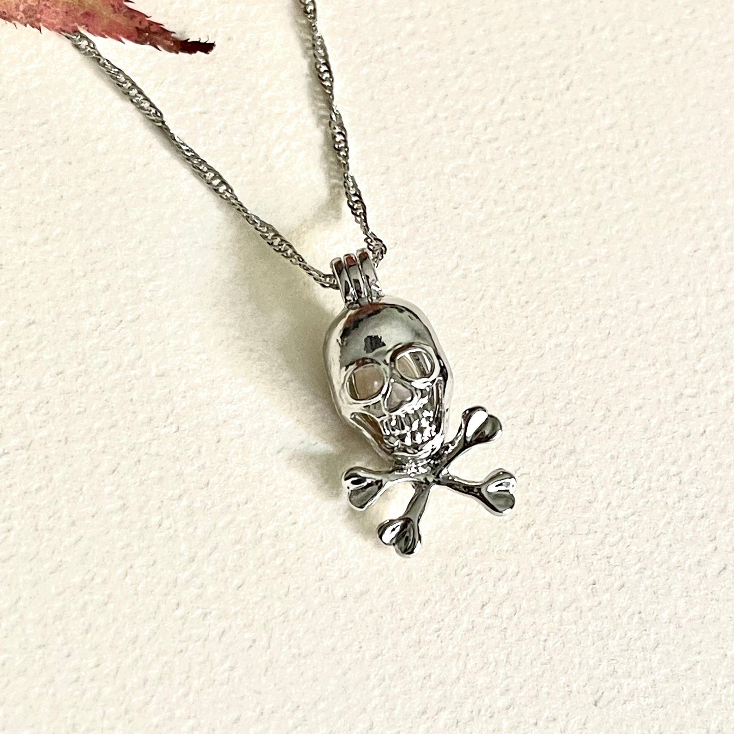 18k Gold Tarnish Resistant, Skull Necklace With White Gold Plated