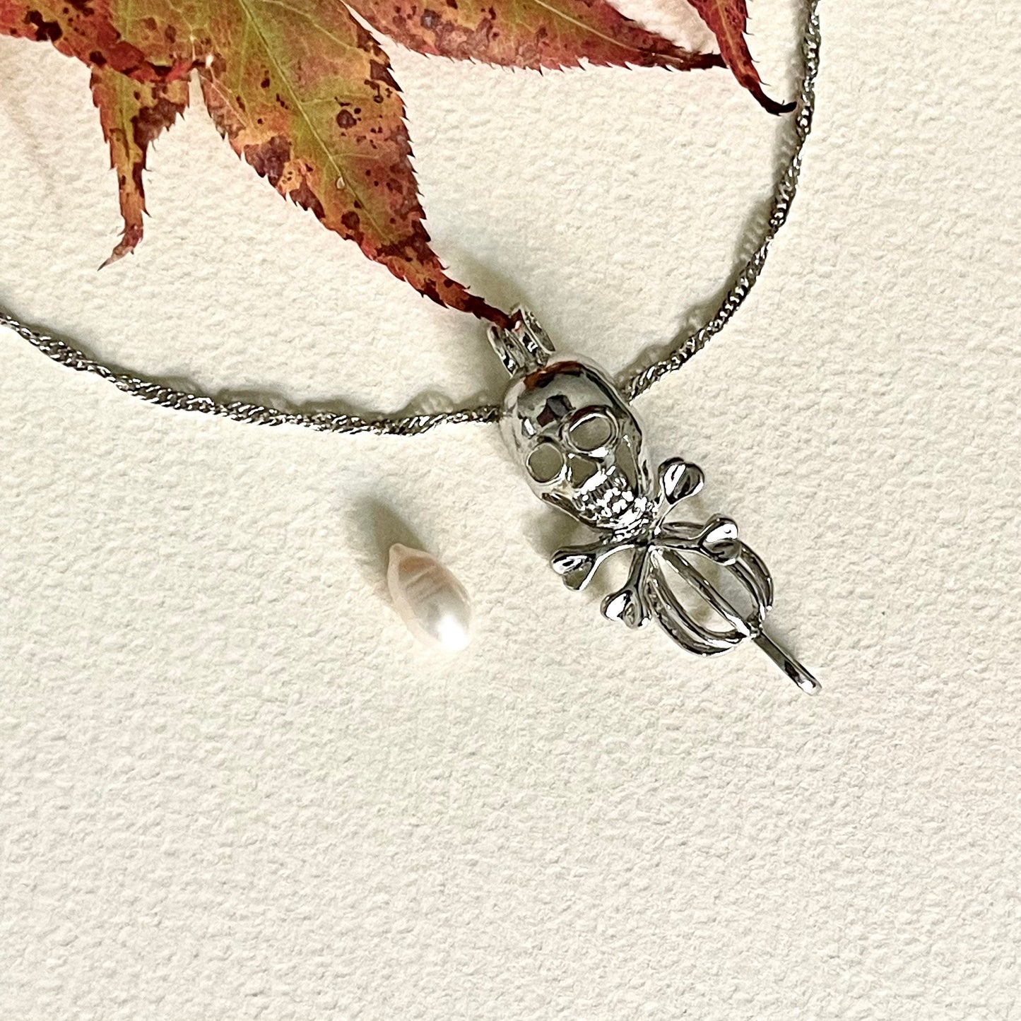 18k Gold Tarnish Resistant, Skull Necklace With White Gold Plated