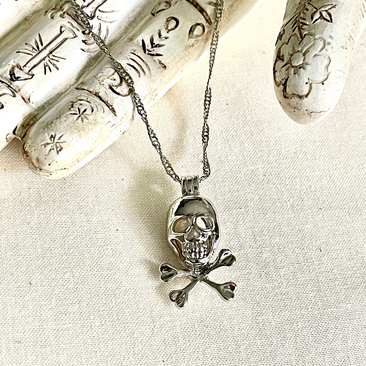 18k Gold Tarnish Resistant, Skull Necklace With White Gold Plated