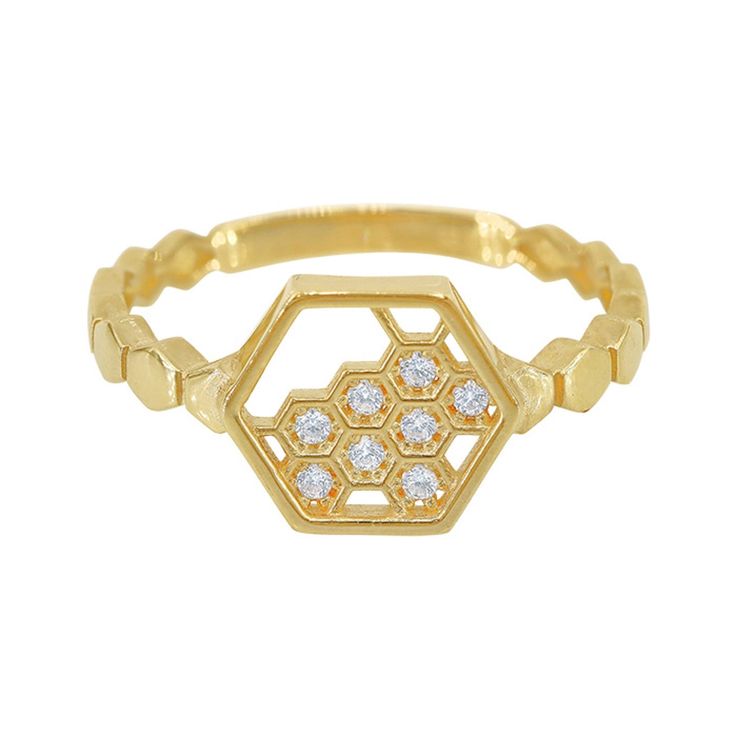 10k yellow honeycomb Ring, Cubic Hexagon Ring image1