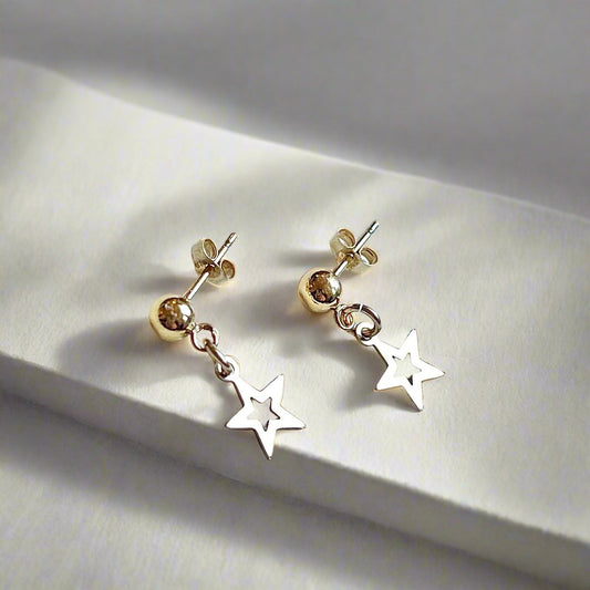 gold filled ball studs with star charms