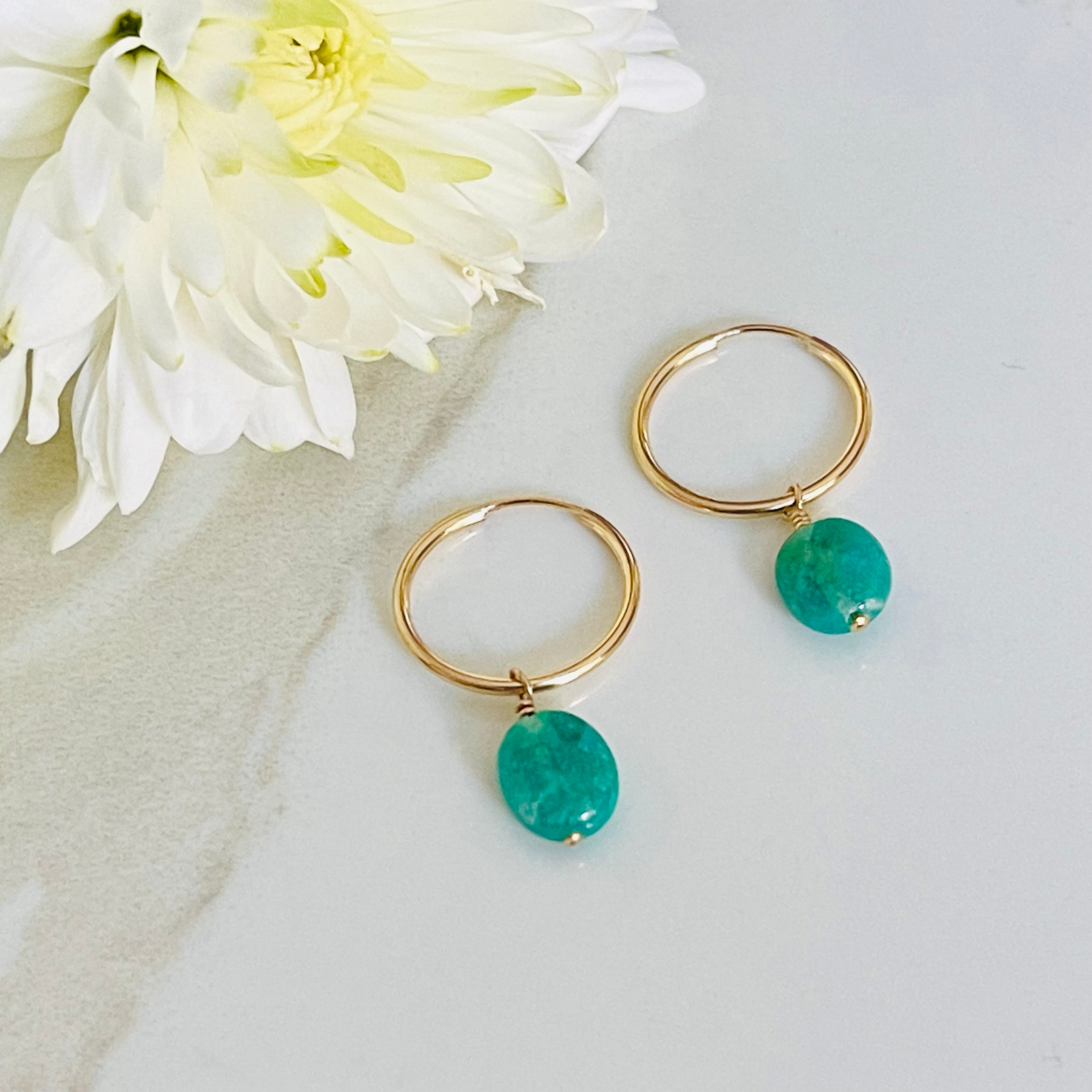 gold hoops with jade gemstones