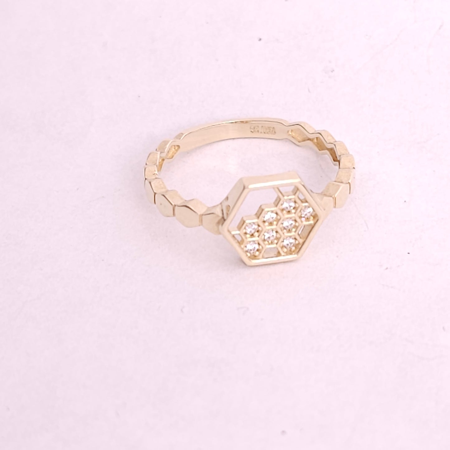 10k yellow honeycomb Ring, Cubic Hexagon Ring image3