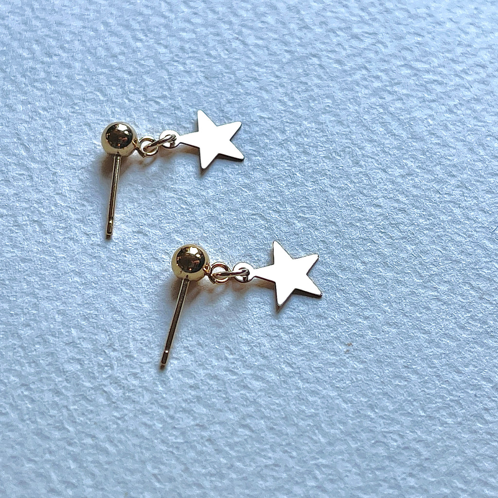 Ball stud earrings with star drops in 14k gold filled