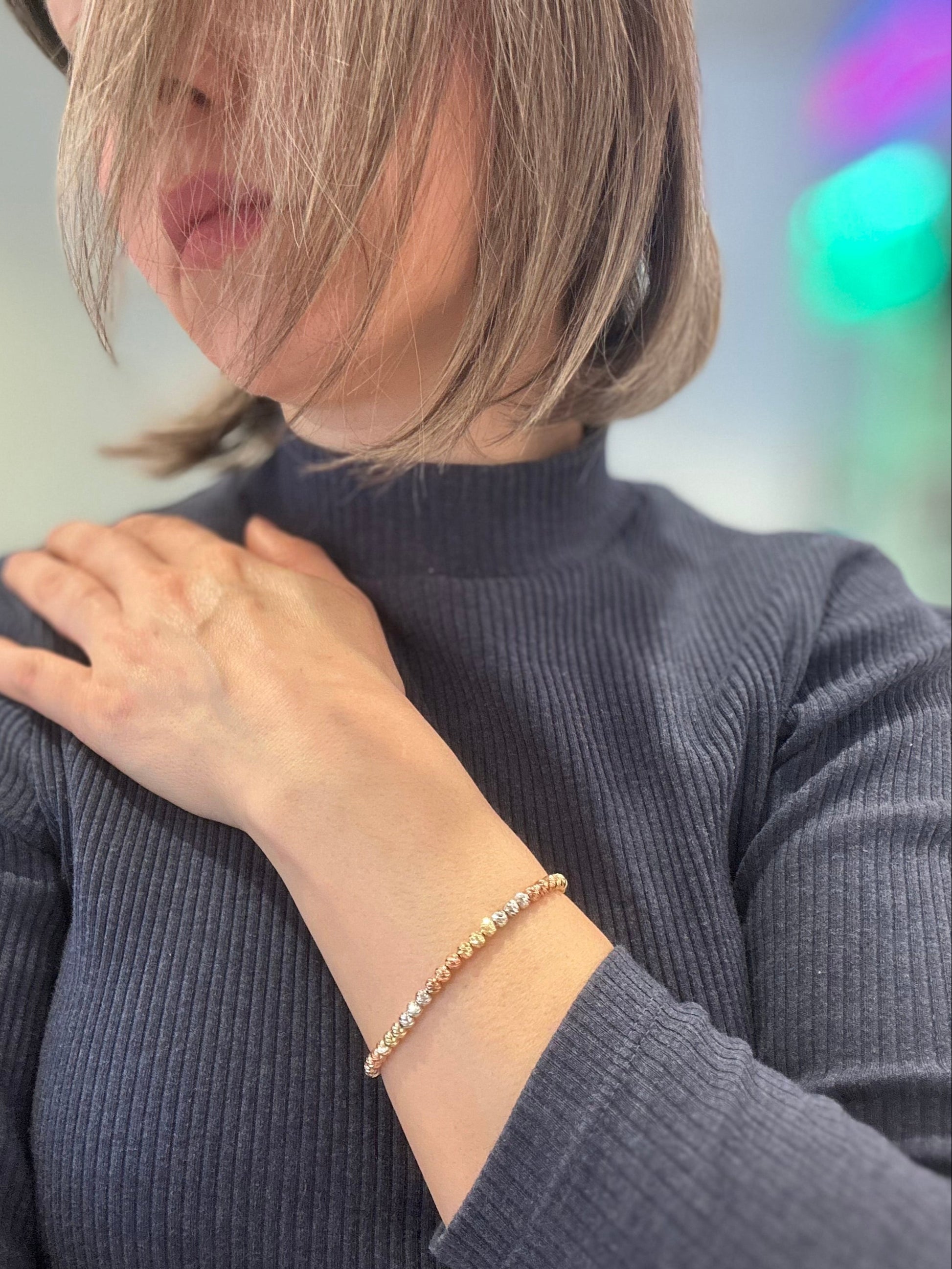 Gold Ball Bracelet, yellow Gold And Rose Gold And White Gold Bead Bracelet Image 1