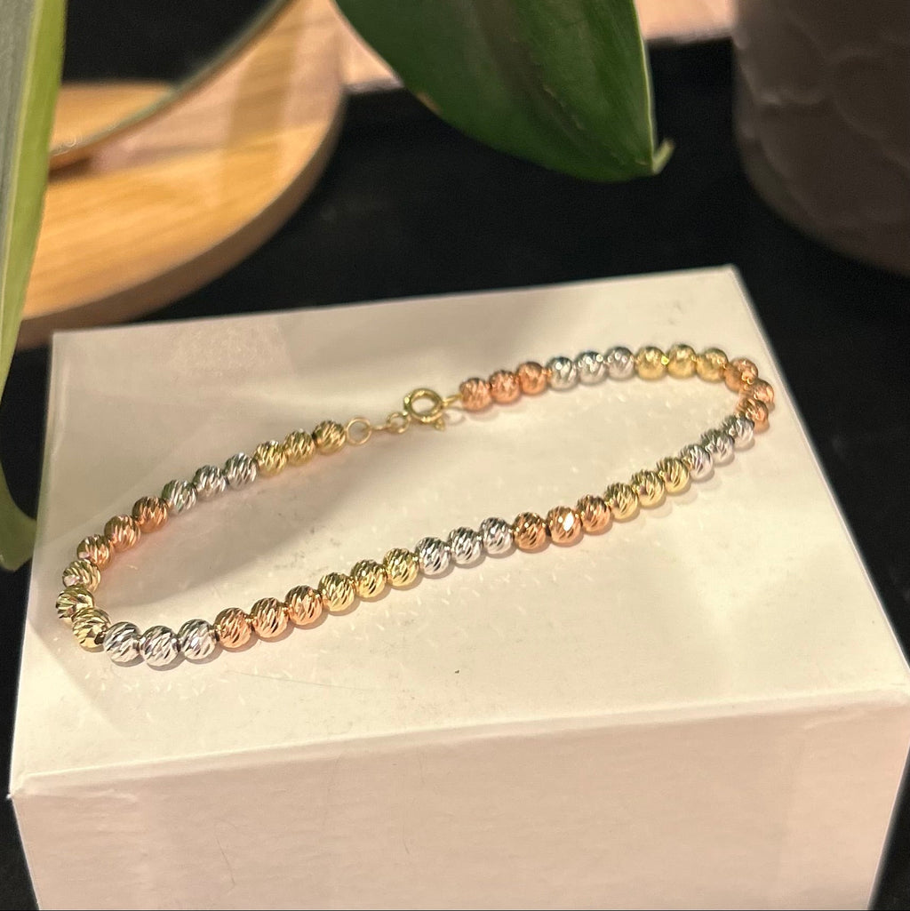 Gold Ball Bracelet, yellow Gold And Rose Gold And White Gold  Bead Bracelet