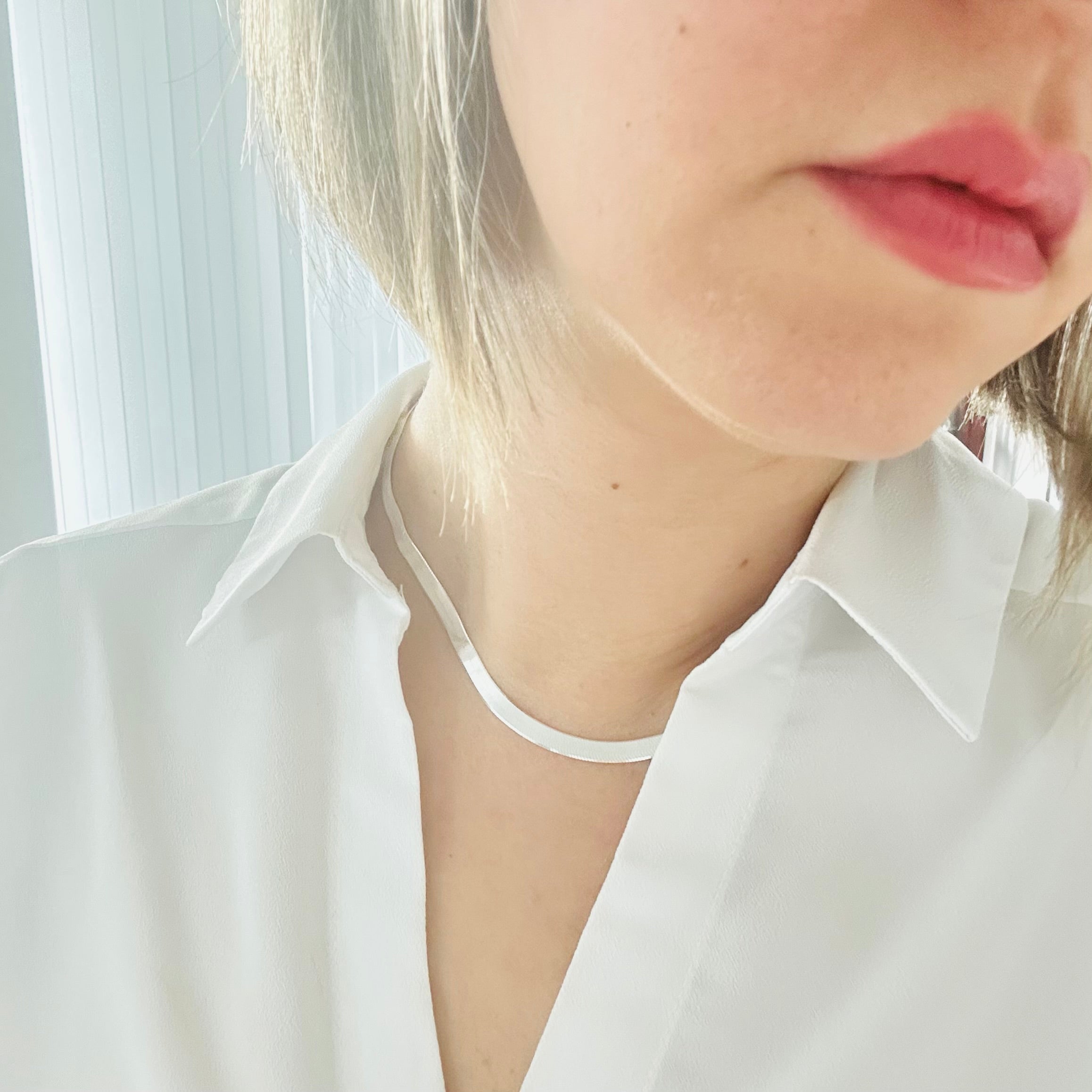 Sterling silver herringbone necklace for women and men