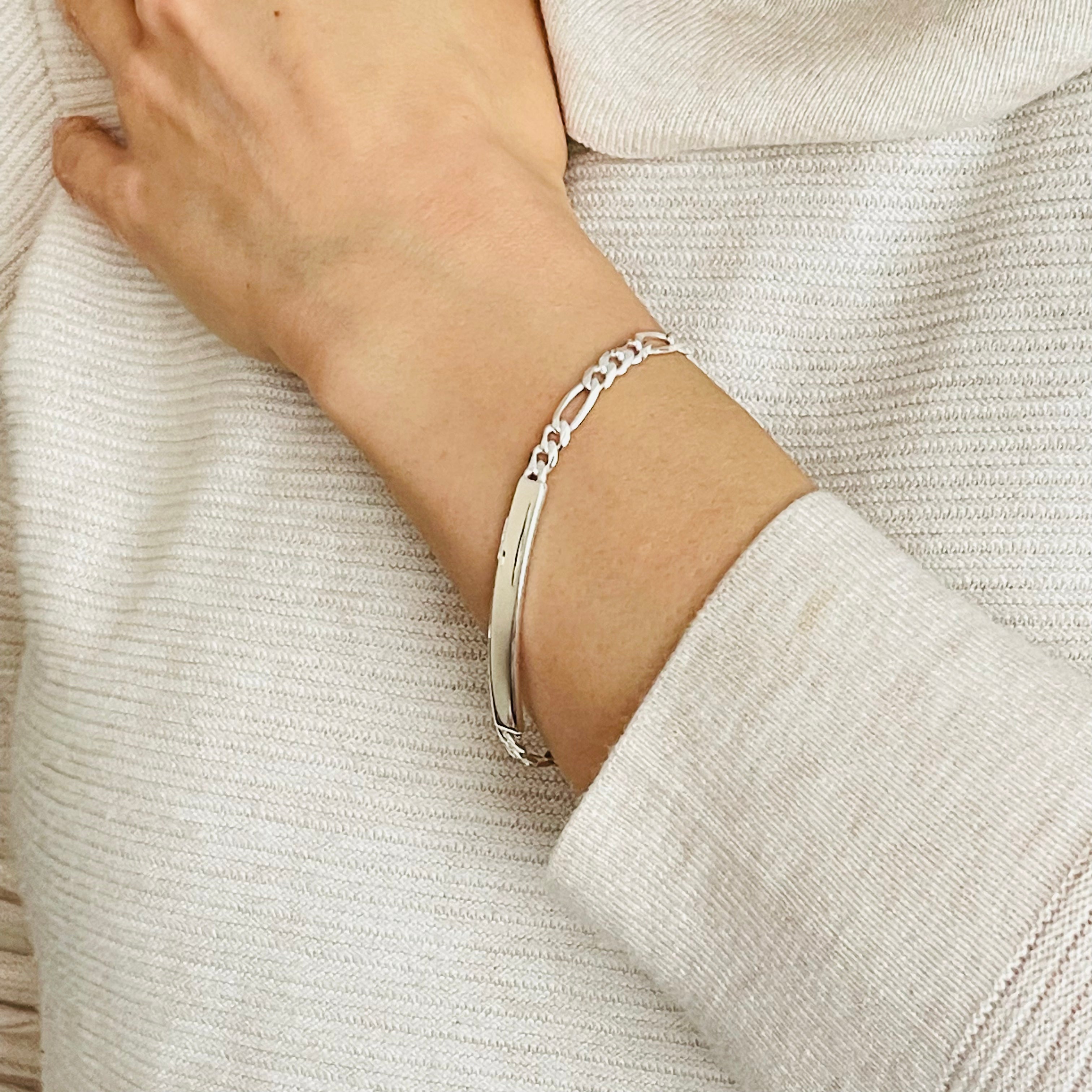 Sterling silver Id bracelet for women and men, Engravable ID bracelet