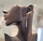 Gold Drop Bar Earrings With Hoops