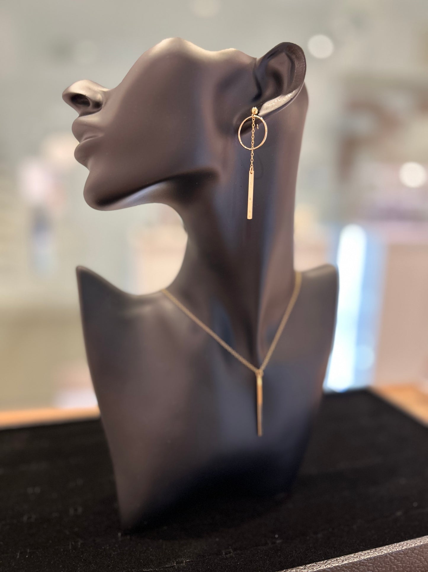 Gold Drop Bar Earrings With Hoops