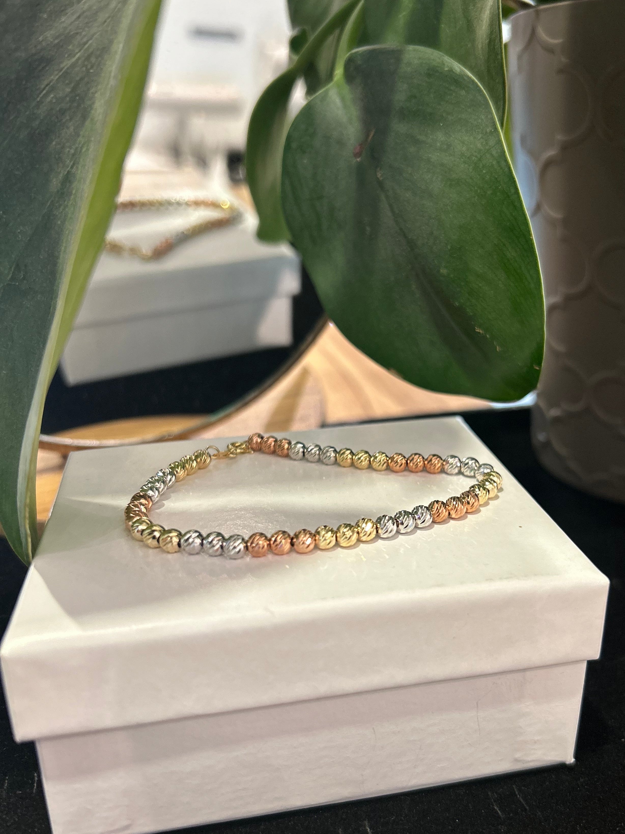 Gold Ball Bracelet, yellow Gold And Rose Gold And White Gold Bead Bracelet Image 2