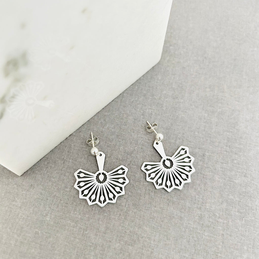 Silver drop fan earrings for women