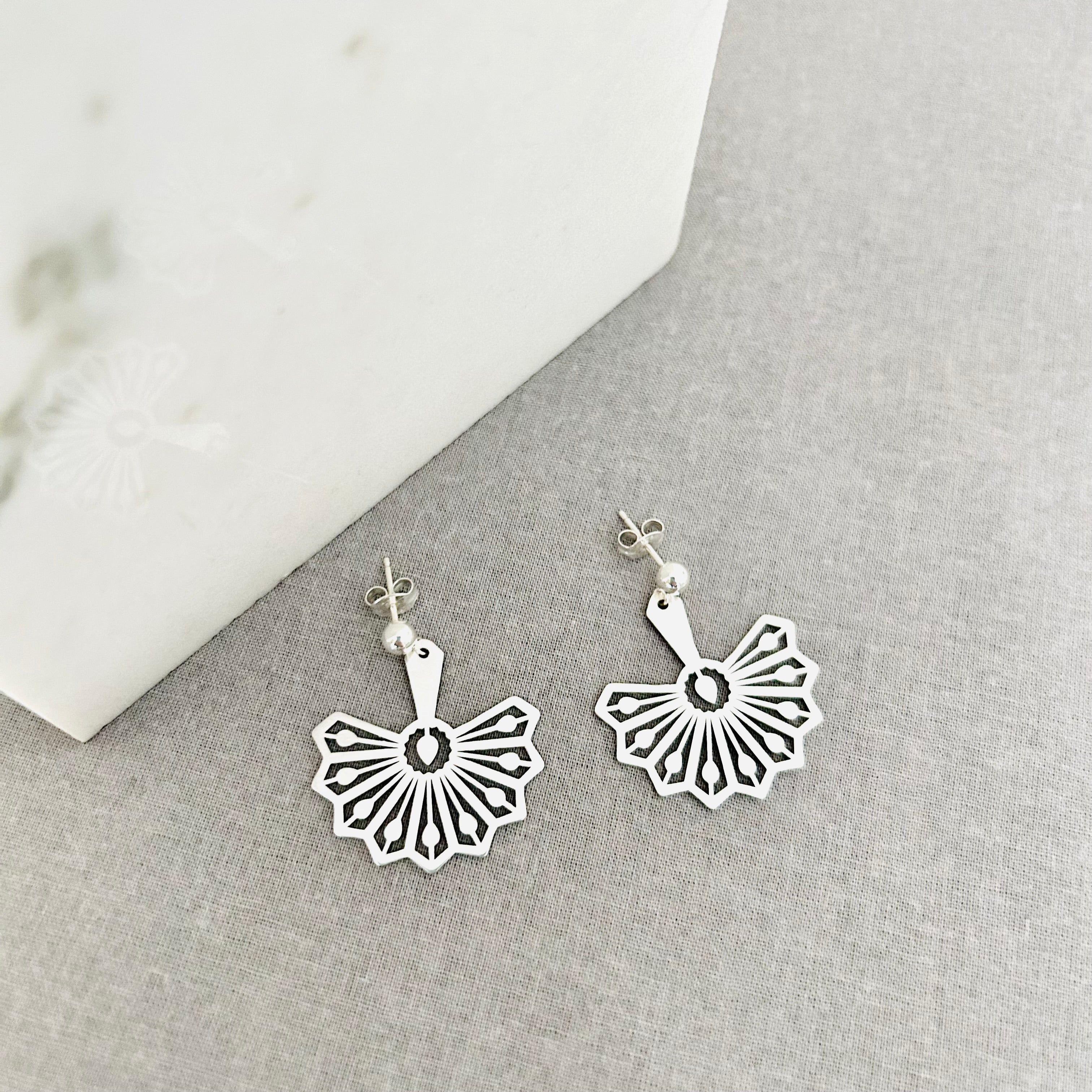 Silver drop fan earrings for women - KIA Jewelry Earrings Toronto
