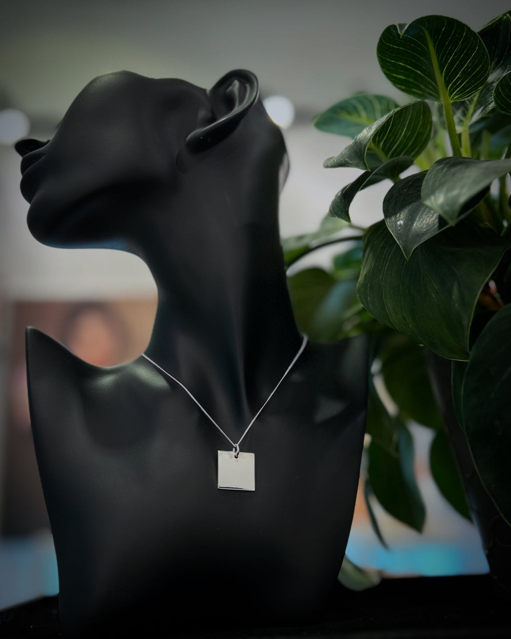 Sterling Silver Square Plaque Necklace, Engravable Plaque Necklace