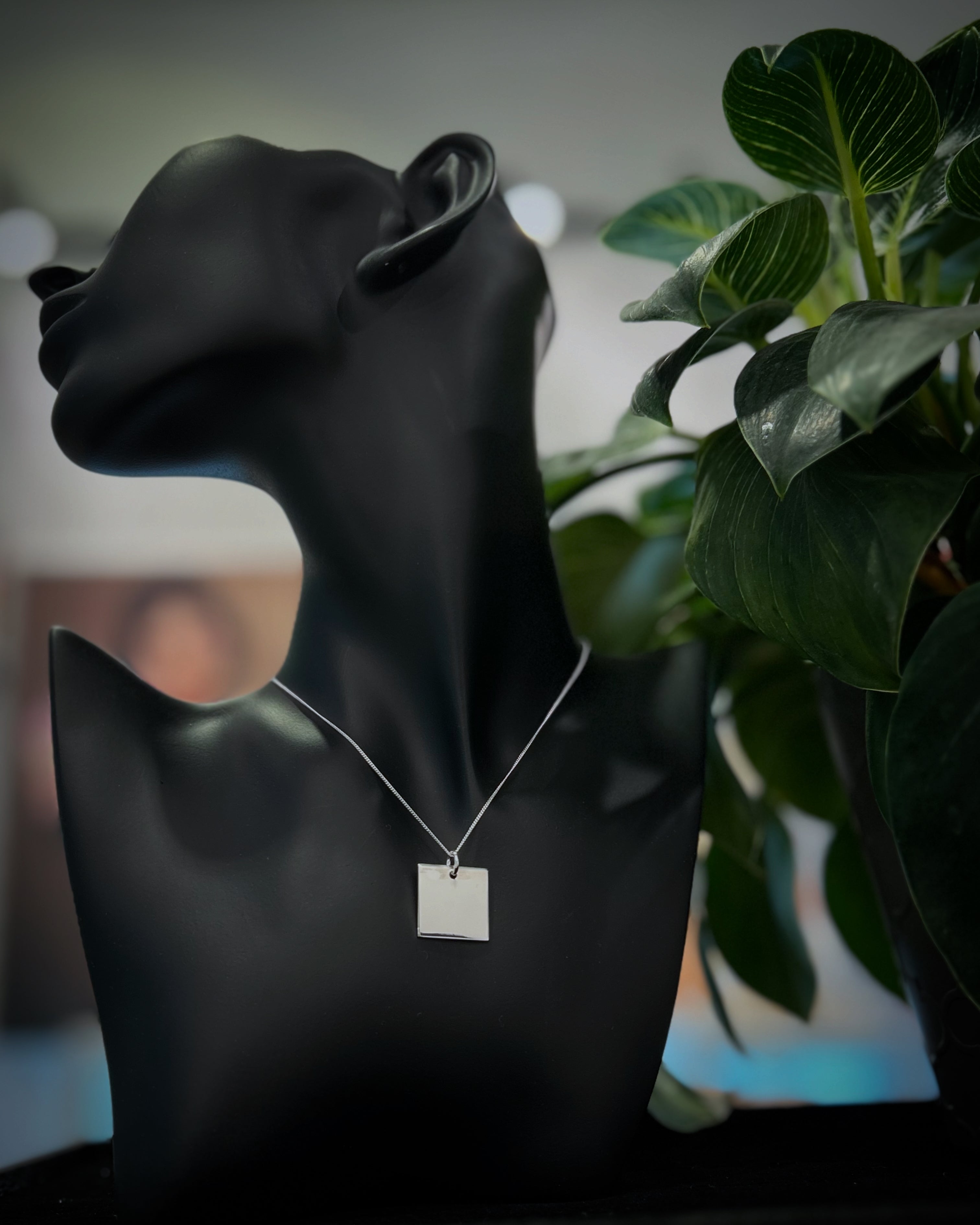 Sterling Silver Square Plaque Necklace, Engravable Plaque Necklace - KIA Jewelry Necklaces Toronto