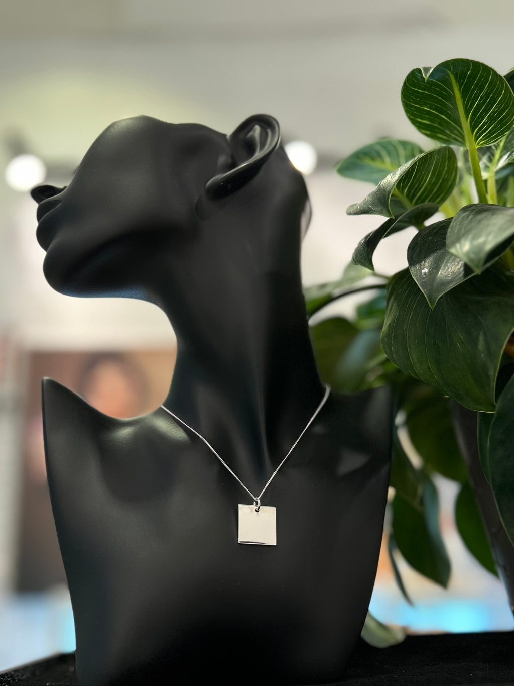 Sterling Silver Square Plaque Necklace, Engravable Plaque Necklace