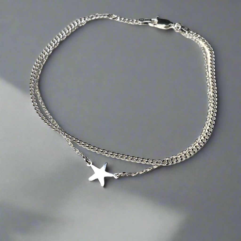 Sterling silver double Chain Bracelet with Star