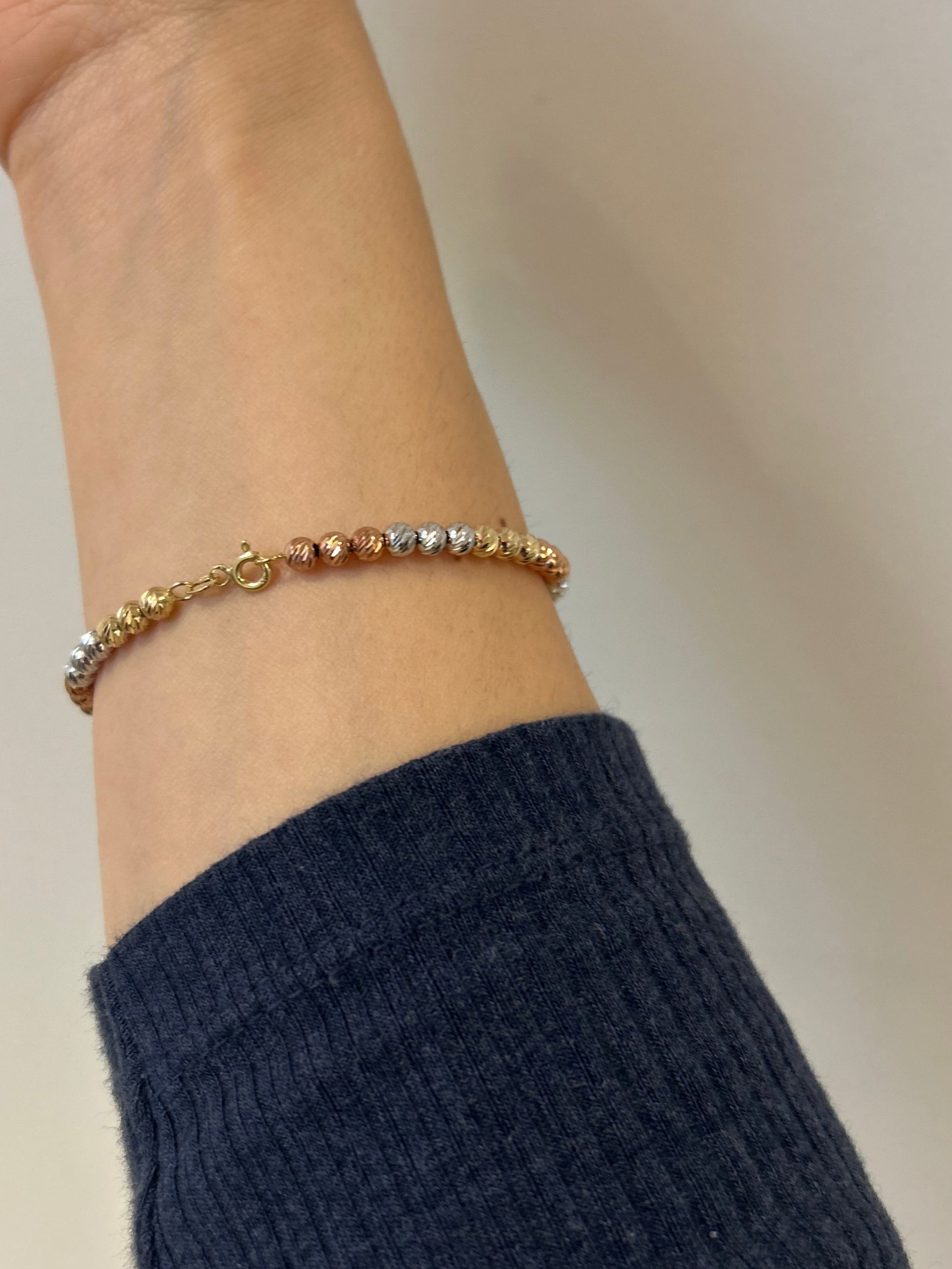 Gold Ball Bracelet, yellow Gold And Rose Gold And White Gold Bead Bracelet Image 4