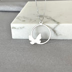 Butterfly on open circle necklace in sterling silver Image 1