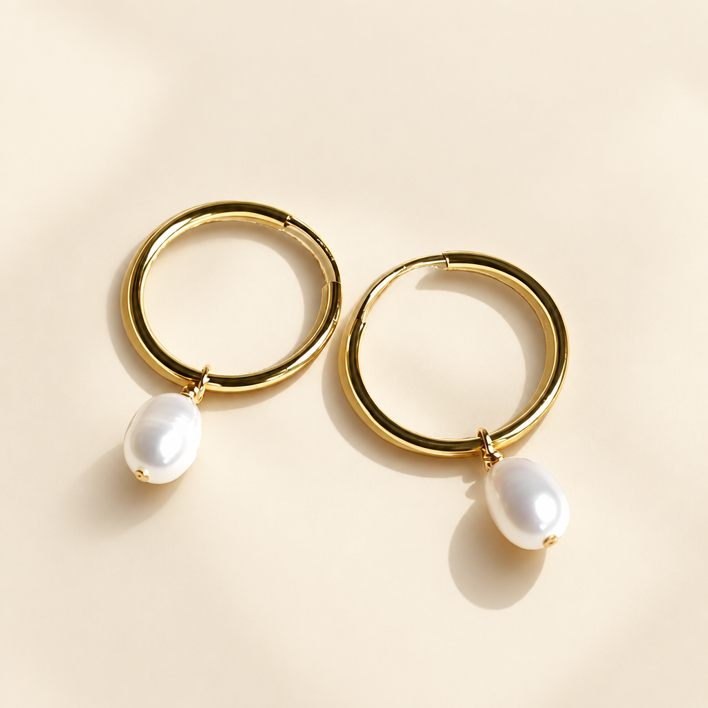 14k Gold  Filled Dainty Hoop Earrings With Freshwater Pearls