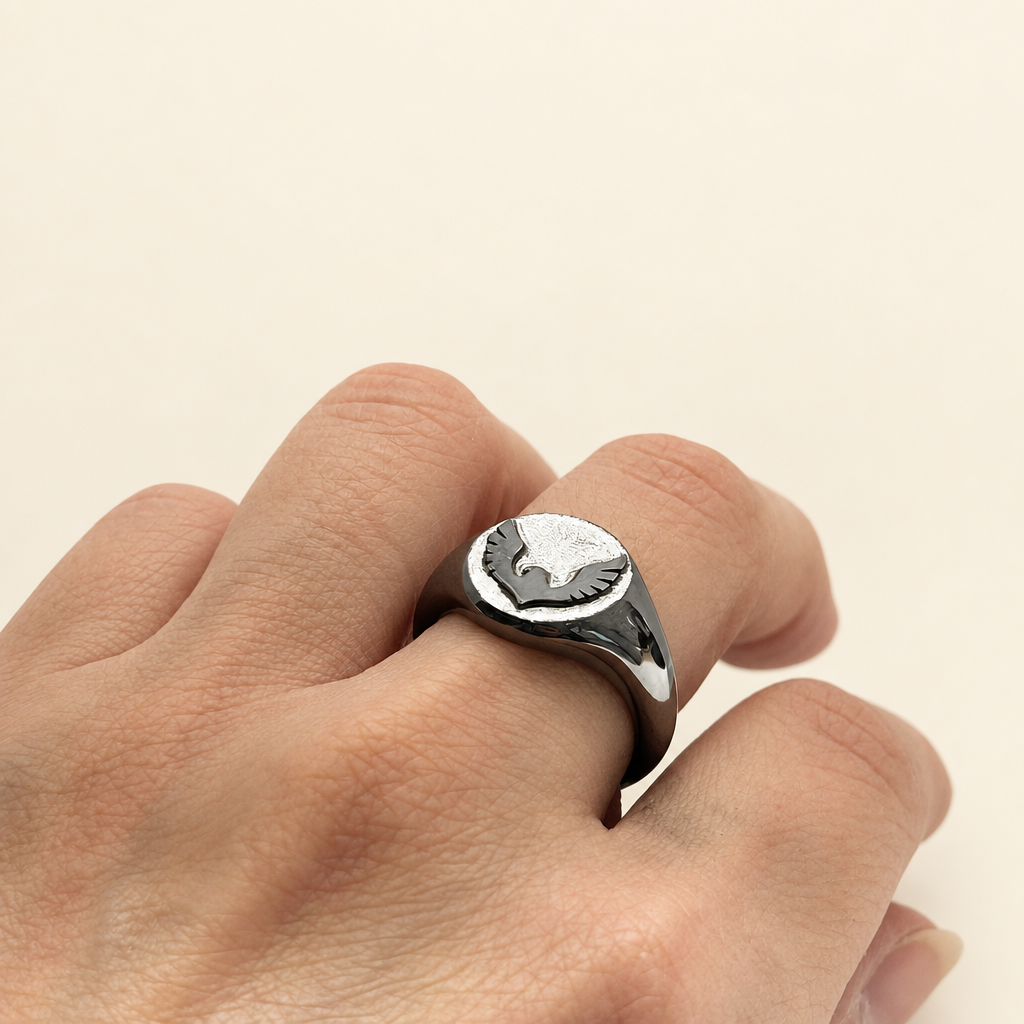 925 Silver Signet Rings For Men, Bird Men's Ring