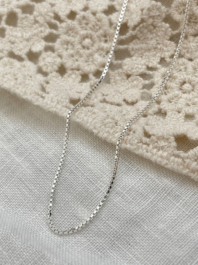 925 Sterling Silver Box Chain Necklace Made in Italy, Silver Chain, Real Silver Chain image6
