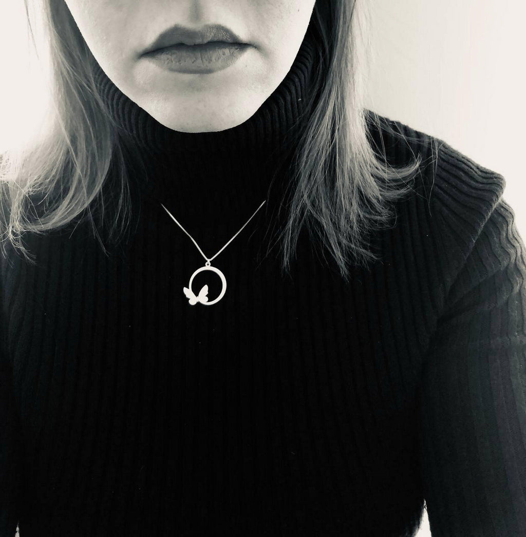 925 Sterling Silver Butterfly Necklace - Elegant Hoop Design Pendant - Symbol of Transformation & Hope | KIA Jewelry