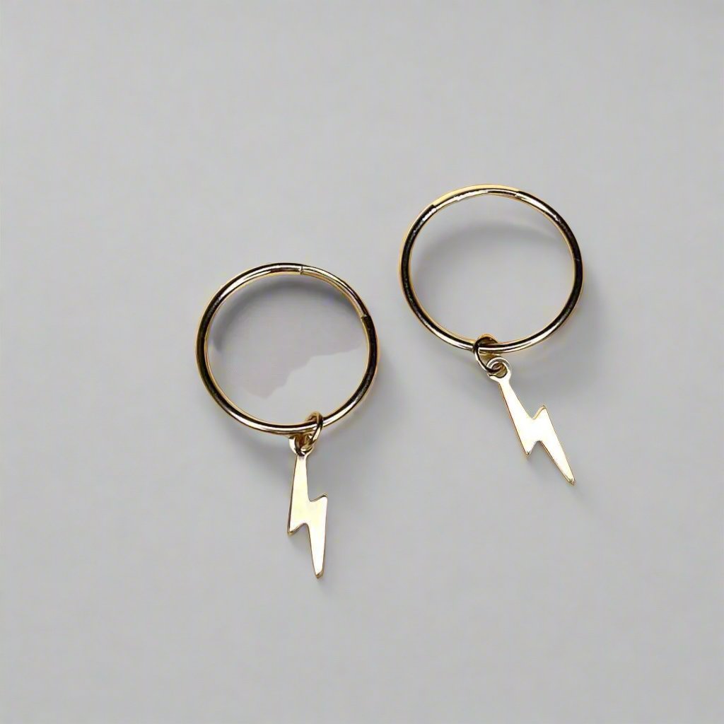 14 K Gold filled Mini Lightning Bolt and hoop earrings| Tiny Dangle Hoops - sjewellery|sara jewellery shop toronto