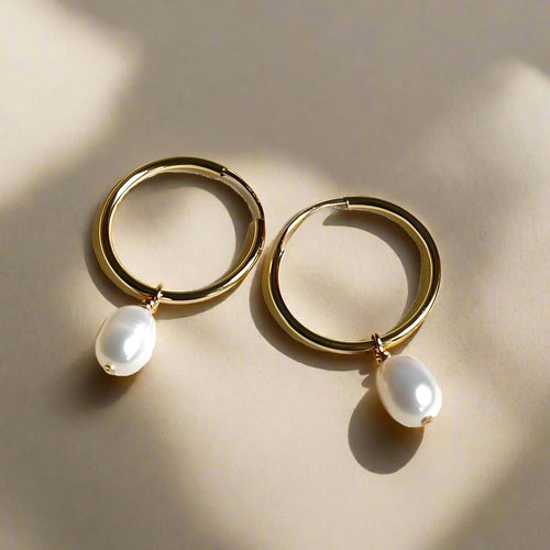 14k Gold  Filled Dainty Hoop Earrings With Freshwater Pearls - KIA Jewelry Earrings Toronto