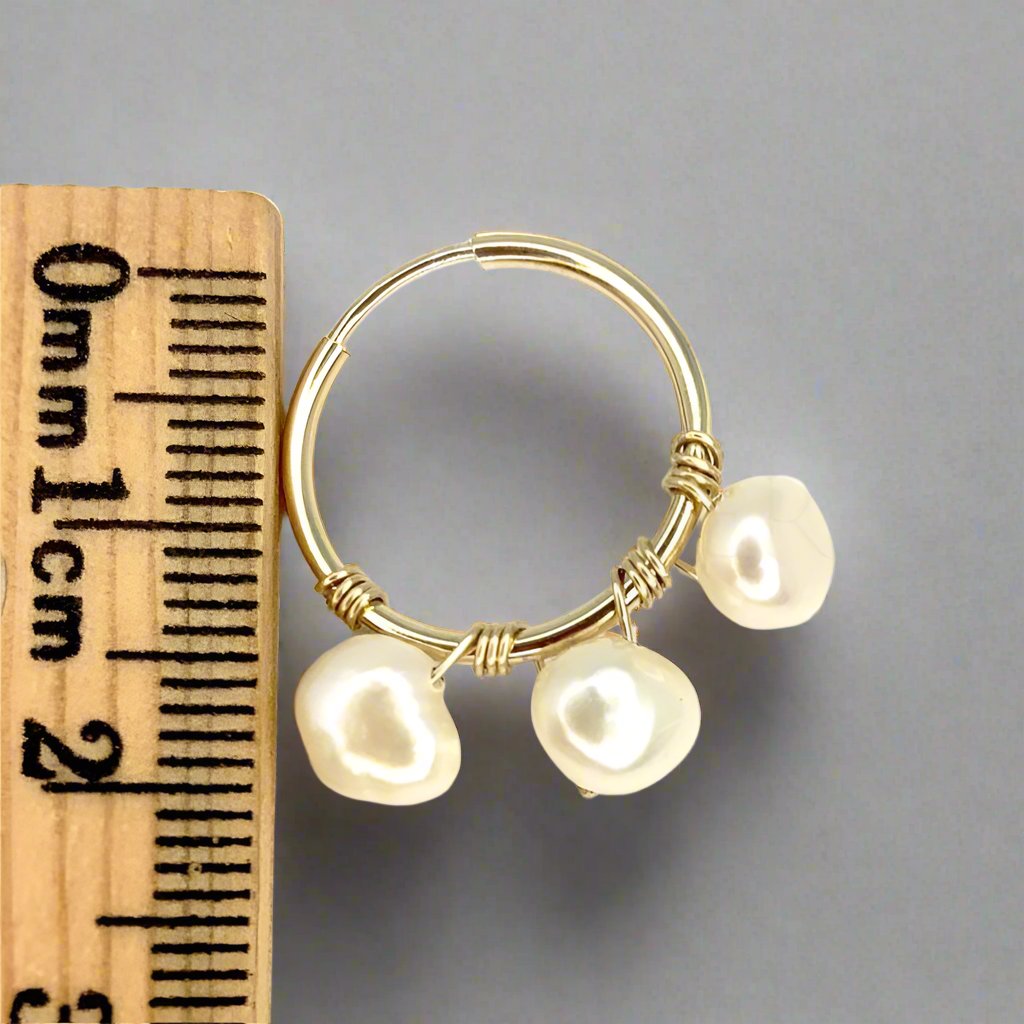 14k Gold Filled Hoop Earrings With 3 Pearl| For Everyday Wea