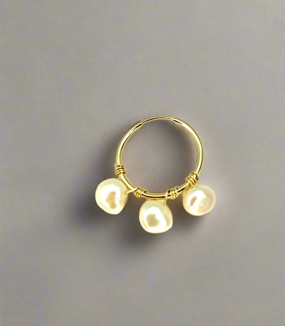 14k Gold Filled Hoop Earrings With 3 Pearl| For Everyday Wea