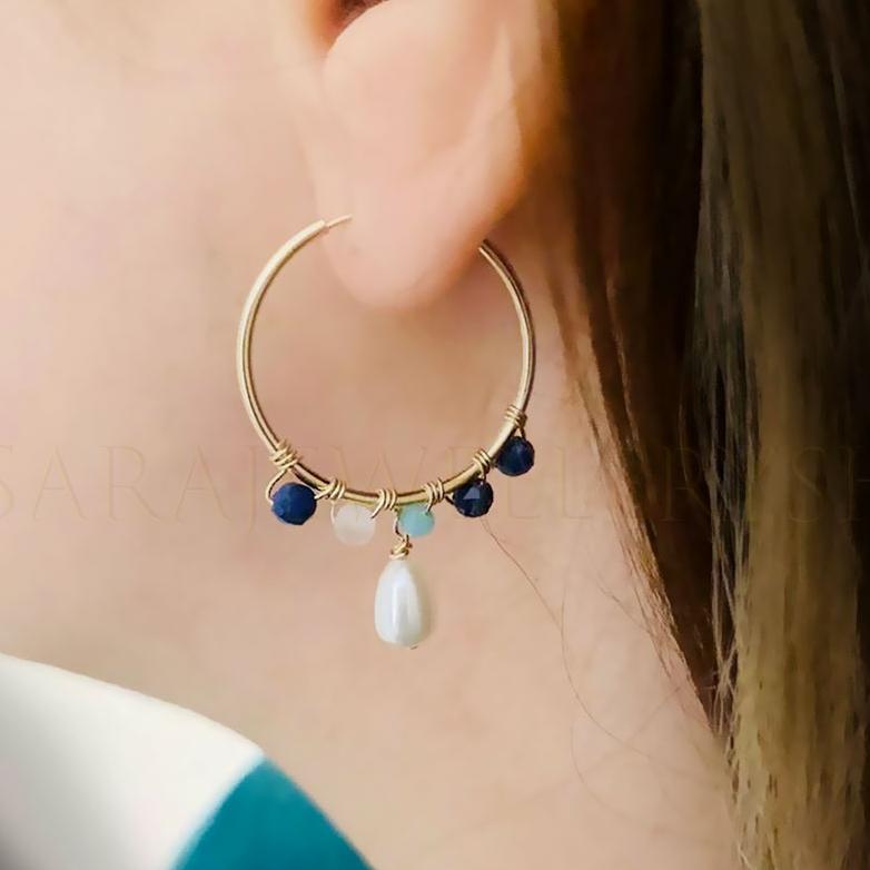 14k gold filled hoops with gemstones