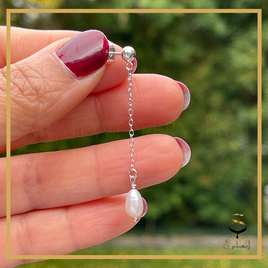 925 Sterling Silver Freshwater Pearl| Drop Earrings Dangling Long Chain Earrings