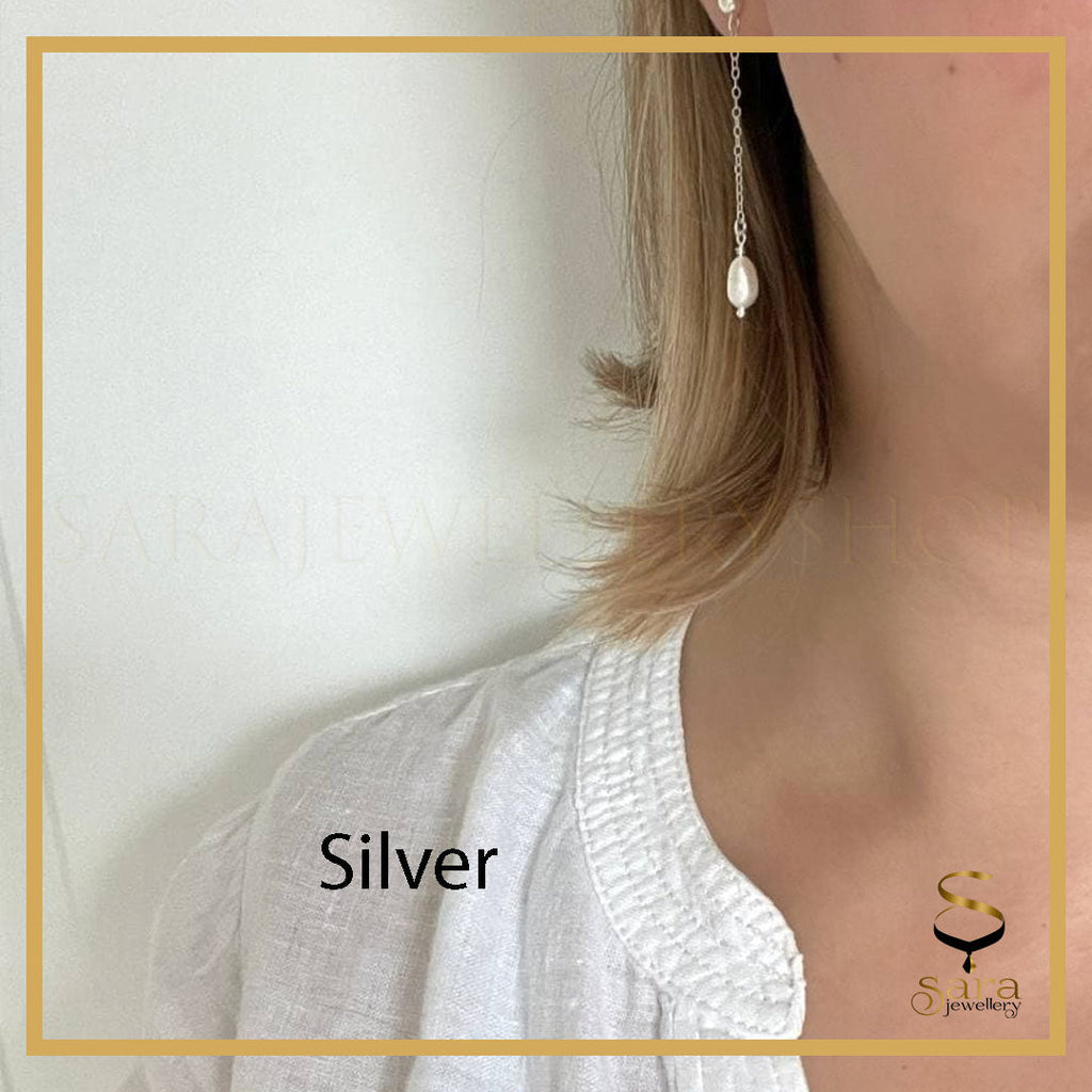 925 Sterling Silver Freshwater Pearl| Drop Earrings Dangling Long Chain Earrings