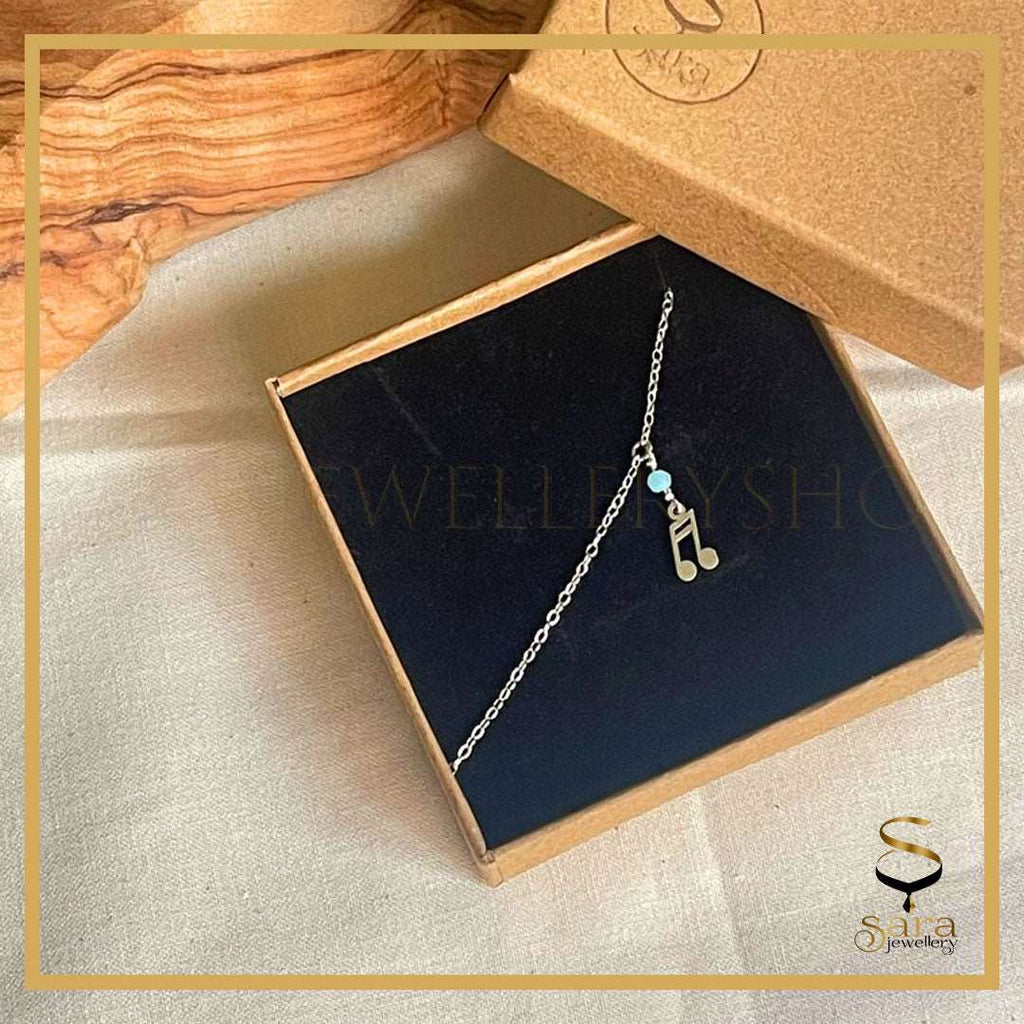 925 Sterling silver anklet  with small faceted Amazonite | Musical ankle cable chain  7 to 12 inches