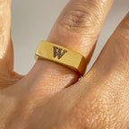 Engravable Rectangle Ring For Women And Men In Silver And Gold - KIA Jewelry Rings Toronto