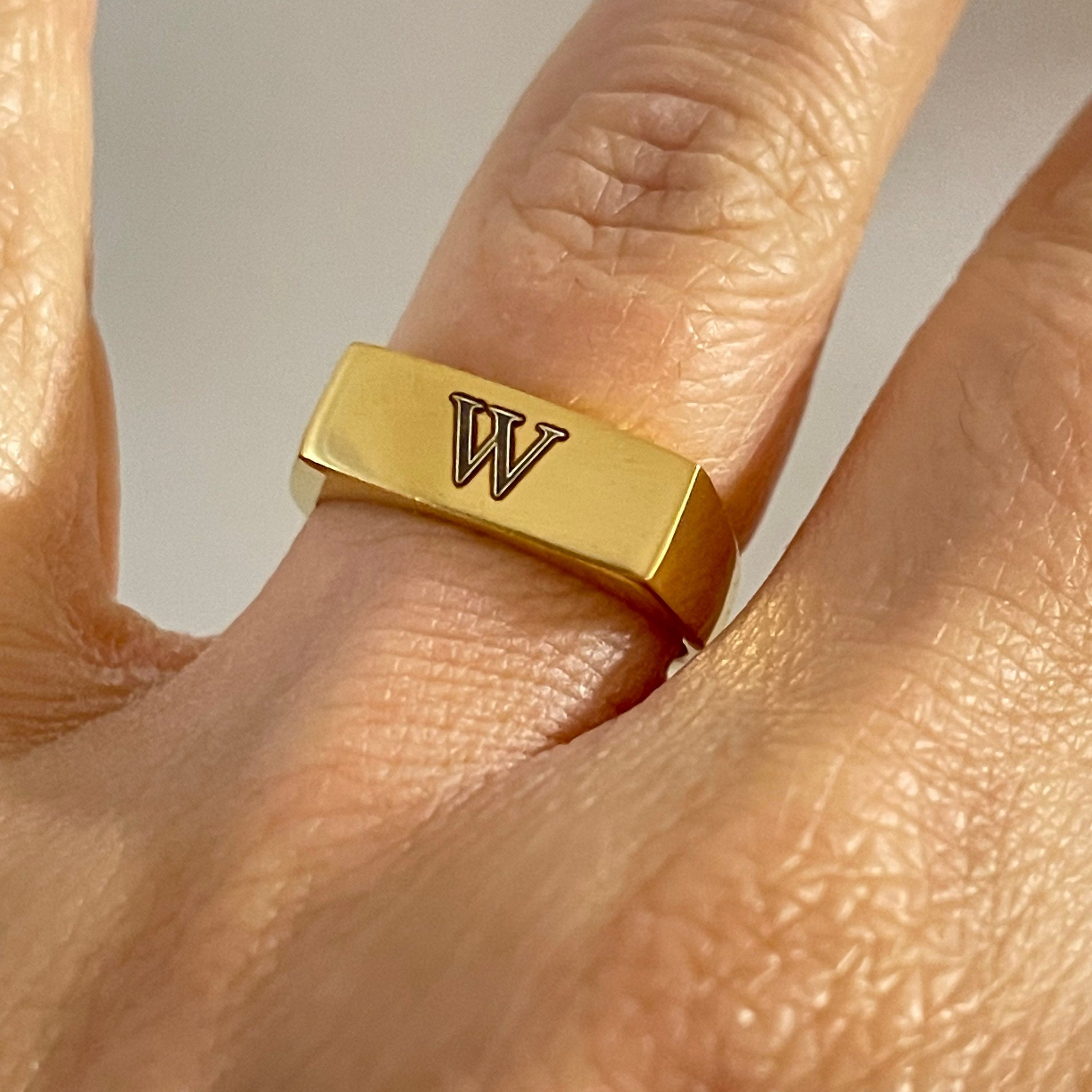 Engravable Rectangle Ring For Women And Men In Silver And Gold - KIA Jewelry Rings Toronto