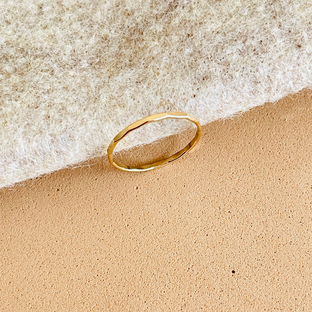 Stackable hammered texture ring in 14k gold filled