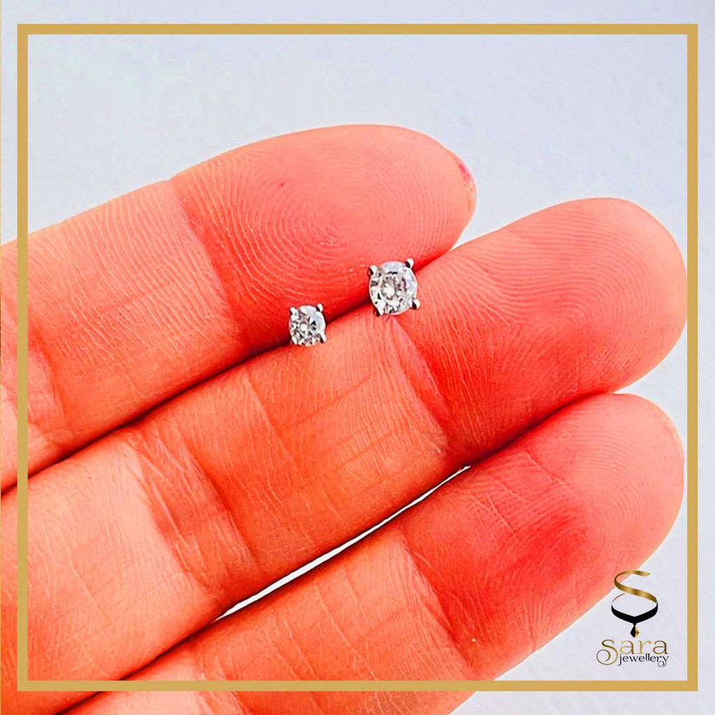 Tiny Diamond Stud Earrings| CZ Diamond Stud Earrings| Dainty Diamond Stud Earrings| Sterling Silver Stud earrings| 925 Silver Stud earrings
