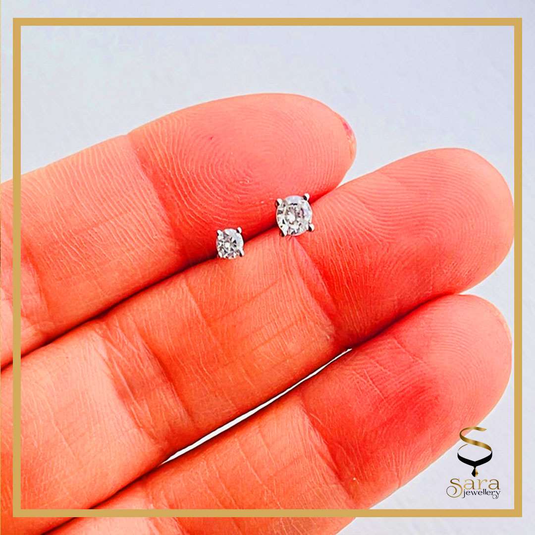 Tiny Diamond Stud Earrings| CZ Diamond Stud Earrings| Dainty Diamond Stud Earrings| Sterling Silver Stud earrings| 925 Silver Stud earrings - KIA Jewelry Earrings Toronto