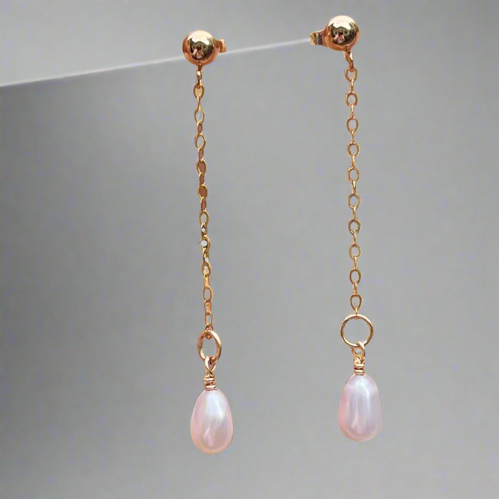 Real Freshwater Pearl Drop Earrings in Gold