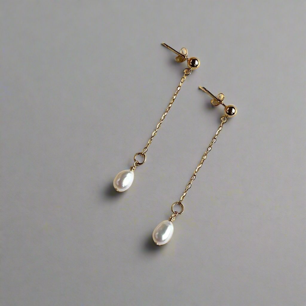 Real Freshwater Pearl Drop Earrings in Gold